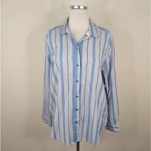 Lucky Brand Button Up Shirt Stripe Long Sleeve Cotton Modal